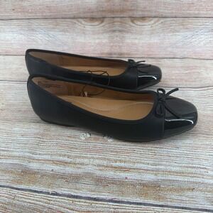 DV Dolce Vita Moxy Black Patent Cap Toe Ballet Flats Square Toe Bow Womens 7.5